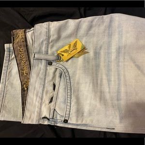 Mens Robins Jean size 40 light Blue denim with rhinestones
